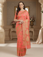 Women's Silk Blend Peach Woven Design DesignerSaree With Blouse Piece
